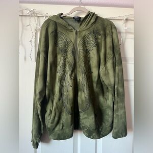 Green Butterfly Wings Zip Sweater